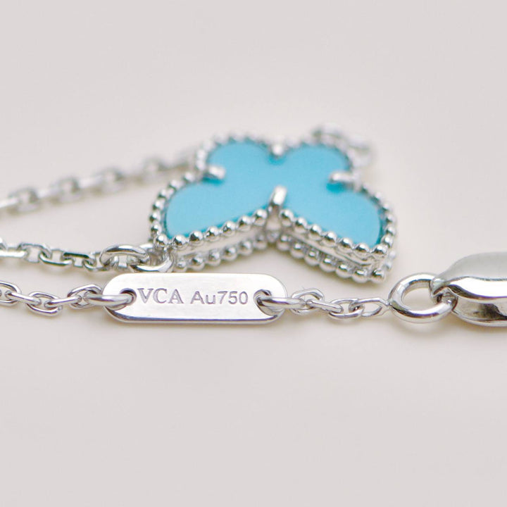 Authentic Preloved VCA Sweet Alhambra Turquoise Butterfly Bracelet 18K White Gold