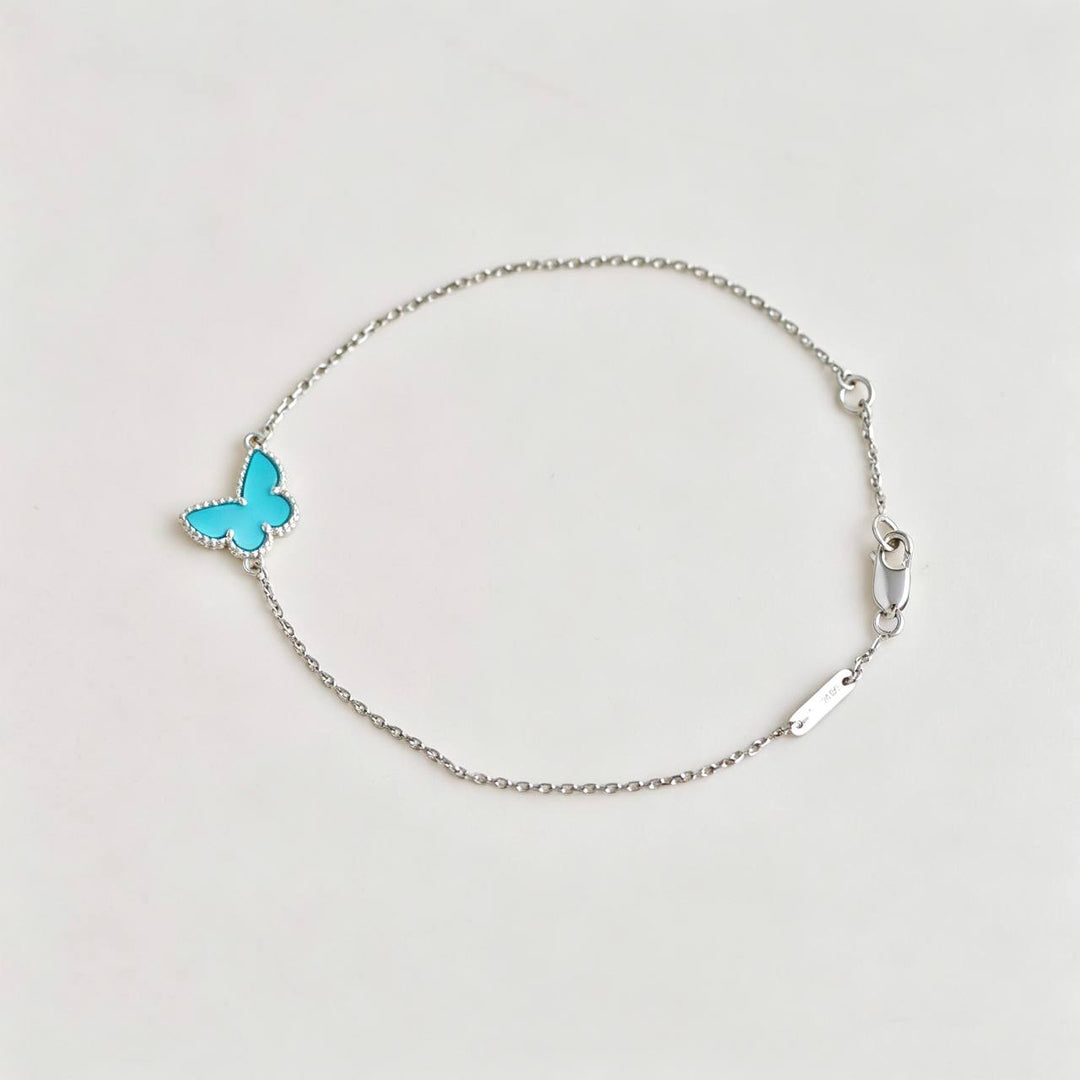Authentic Preowned Van Cleef Sweet Alhambra Turquoise Butterfly Bracelet 18K White Gold