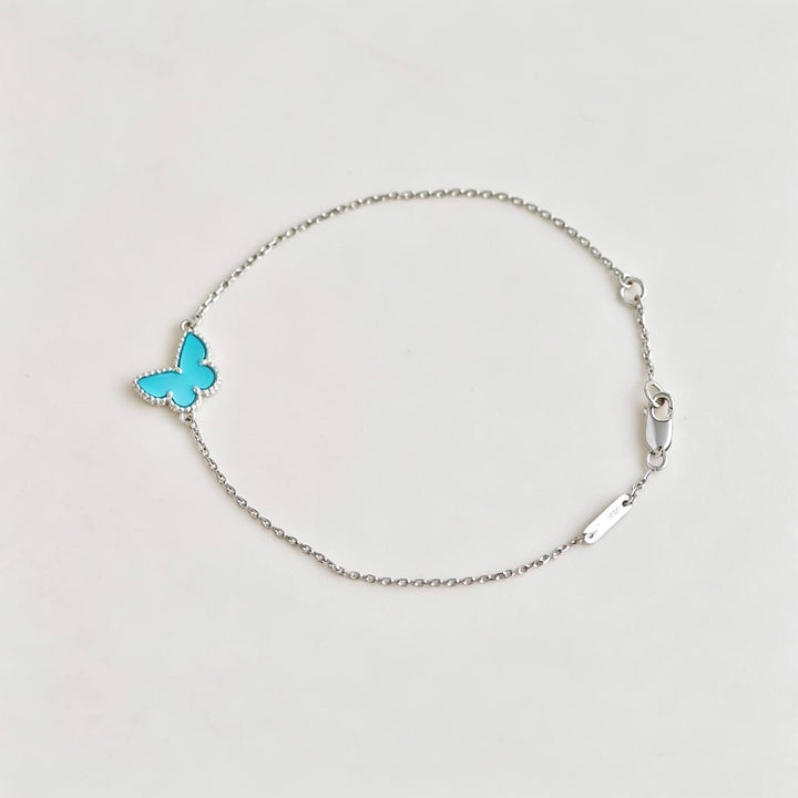 Authentic Preowned Van Cleef Sweet Alhambra Turquoise Butterfly Bracelet 18K White Gold