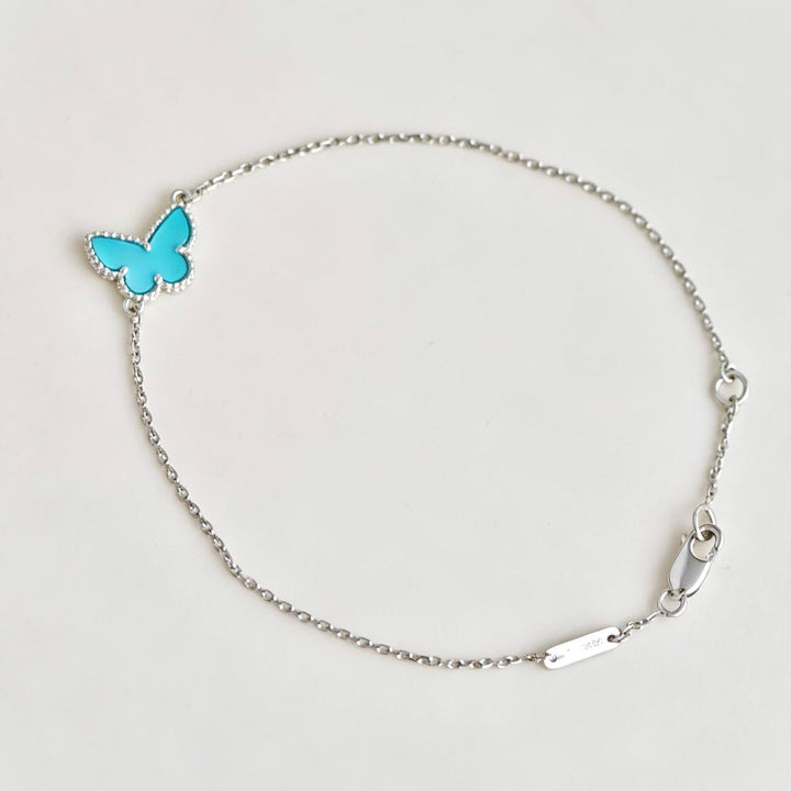 Authentic Second Hand Van Cleef & Arpels Sweet Alhambra Turquoise Butterfly Bracelet 18K White Gold