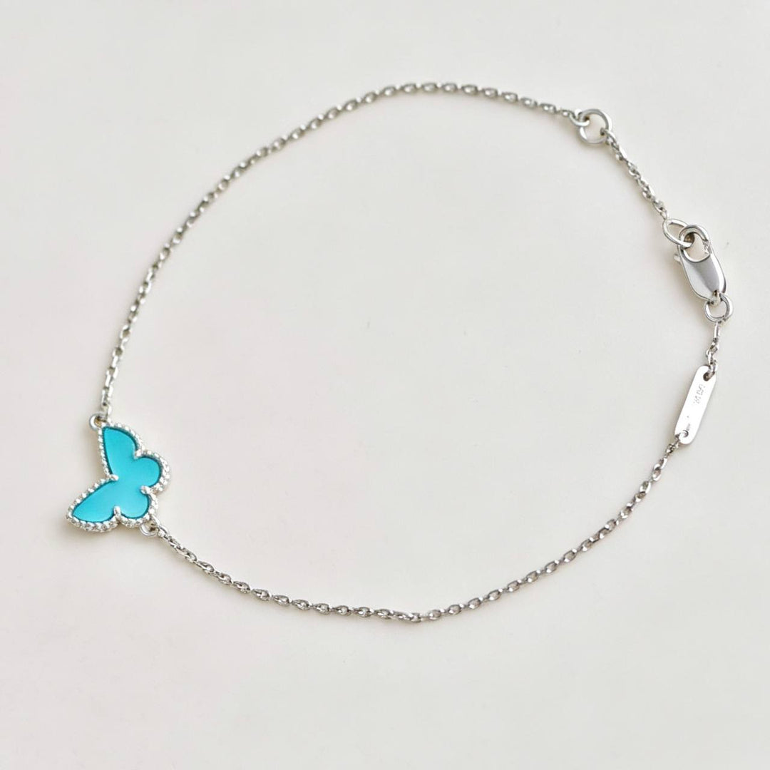 Authentic Preloved Van Cleef Sweet Alhambra Turquoise Butterfly Bracelet 18K White Gold