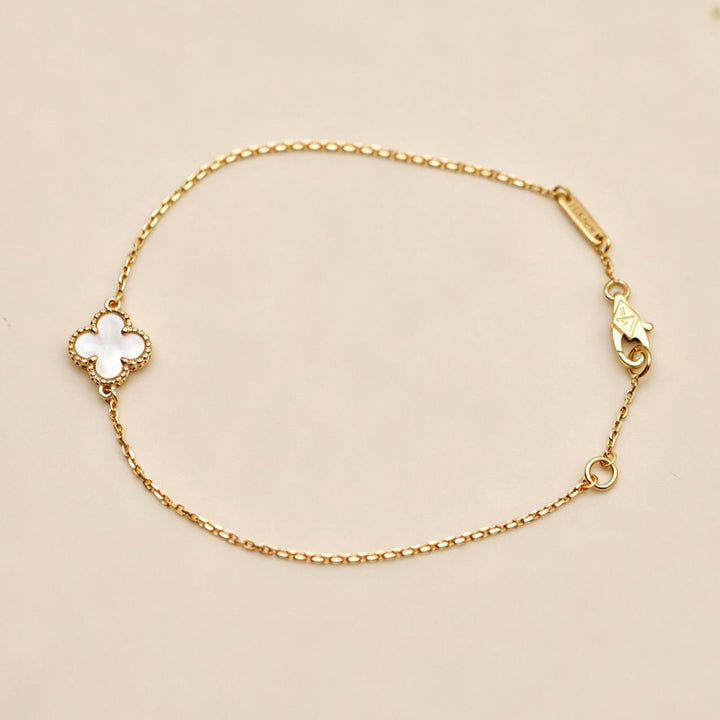 Preloved Authentic VCA Sweet Alhambra Mother of Pearl Bracelet 18K Yellow Gold