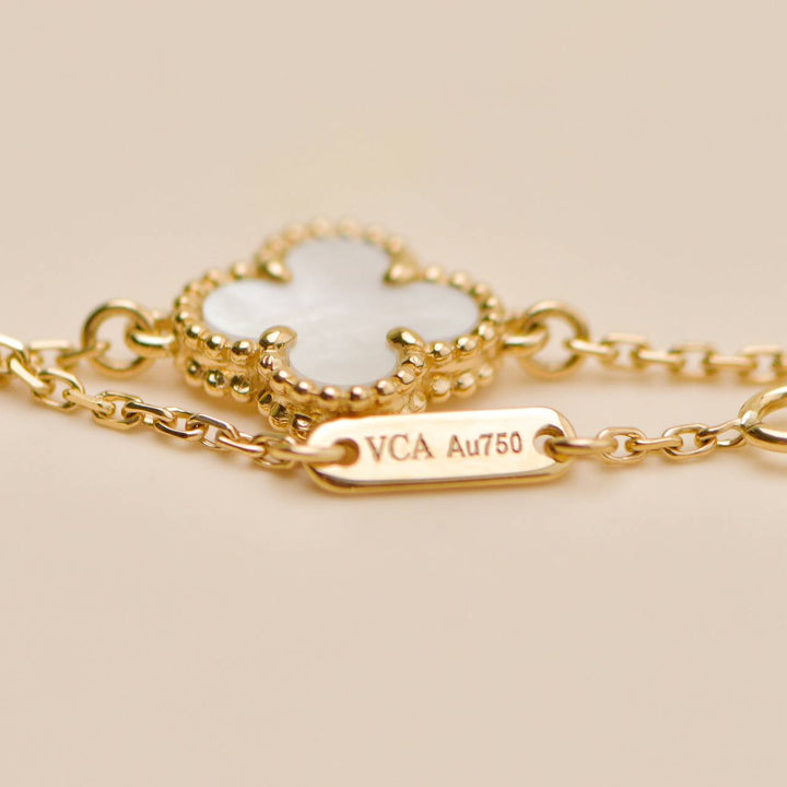 Preowned Authentic VCA Sweet Alhambra Mother of Pearl Bracelet 18K Yellow Gold