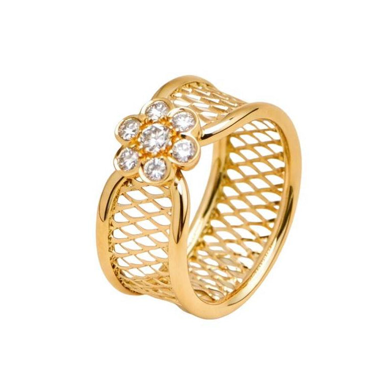 Preloved Authentic Van Cleef & Arpels Fleurette Ring Diamond 18K Yellow Gold Size 54