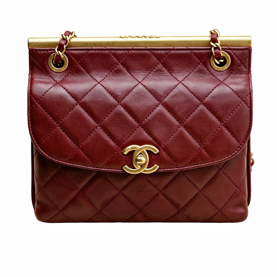 Preloved Authentic Chanel Double Sided Metal Frame Flap Bag Quilted Lambskin Gold Hardware