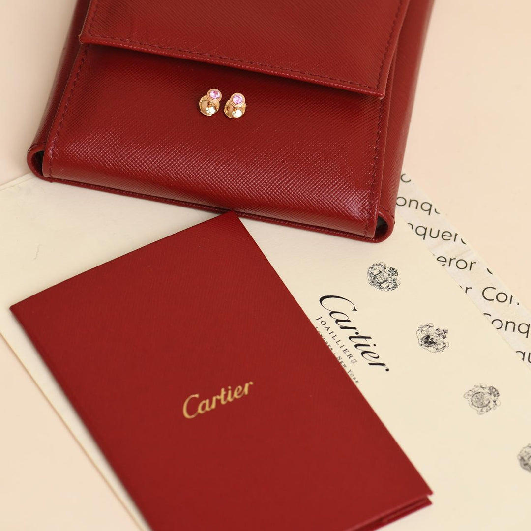 Preowned Authentic Cartier D'Amour Pink Sapphires Stud Earrings 18K Rose Gold