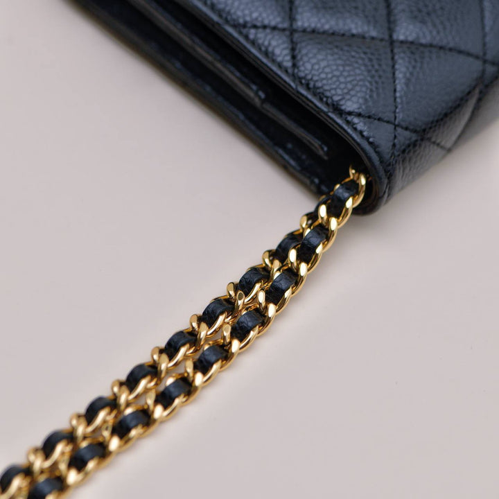 Authentic Chanel Classic Wallet on Chain Black Grained Calfskin GHW