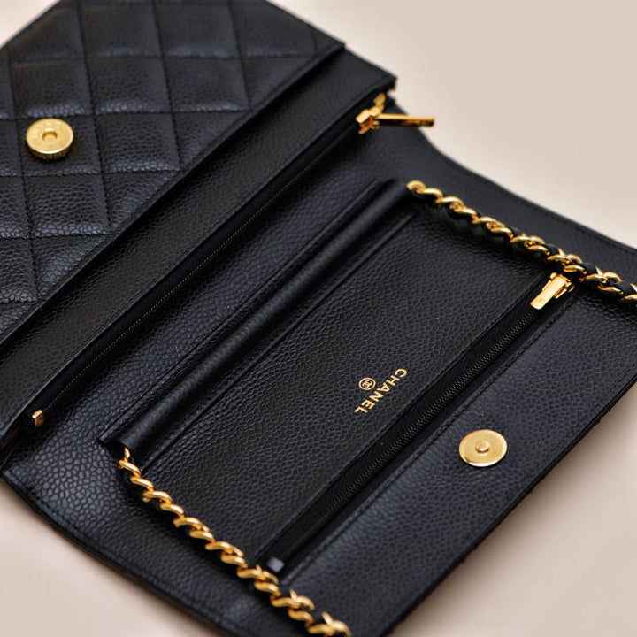 Second Hand Authentic Chanel Classic Wallet on Chain Black Grained Calfskin GHW