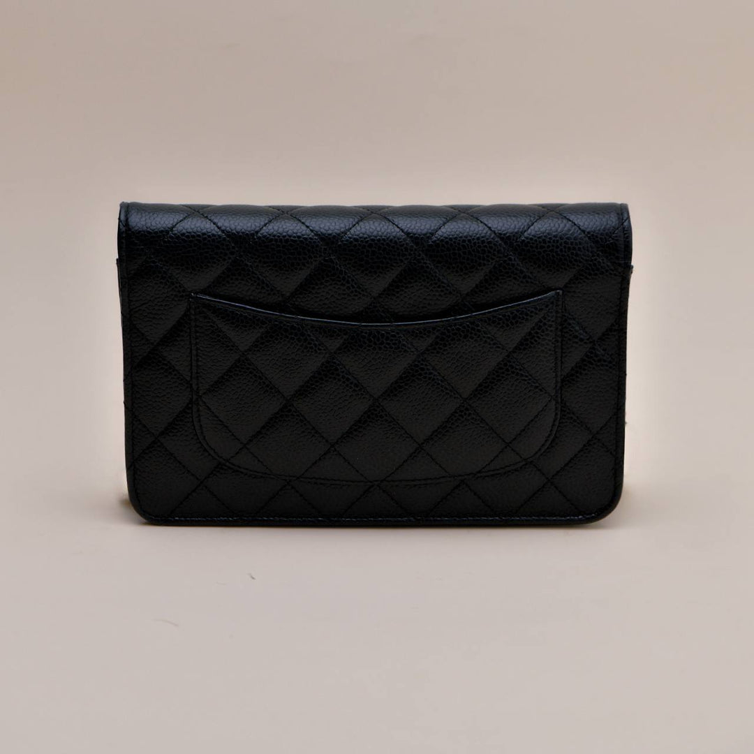 Preowned Chanel Classic Wallet on Chain Black Grained Calfskin GHW