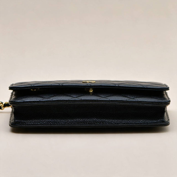 Second Hand Chanel Classic Wallet on Chain Black Grained Calfskin GHW