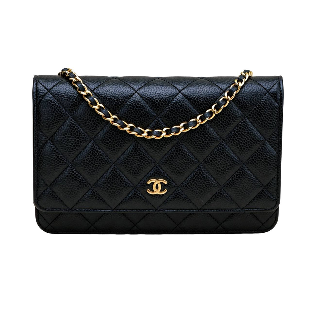 Preloved Authentic Chanel Classic Wallet on Chain Black Grained Calfskin GHW