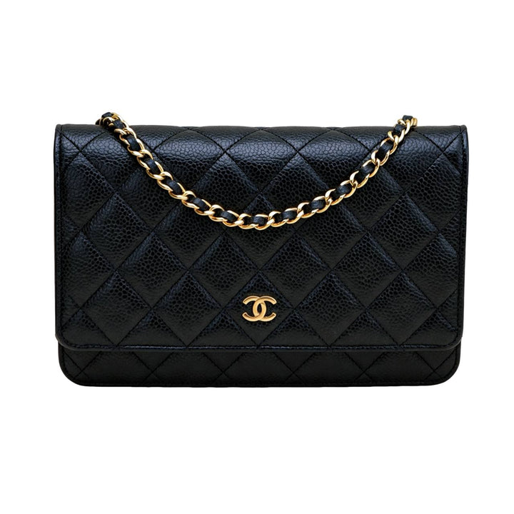 Preloved Authentic Chanel Classic Wallet on Chain Black Grained Calfskin GHW