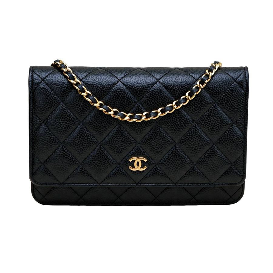 Preloved Authentic Chanel Classic Wallet on Chain Black Grained Calfskin GHW