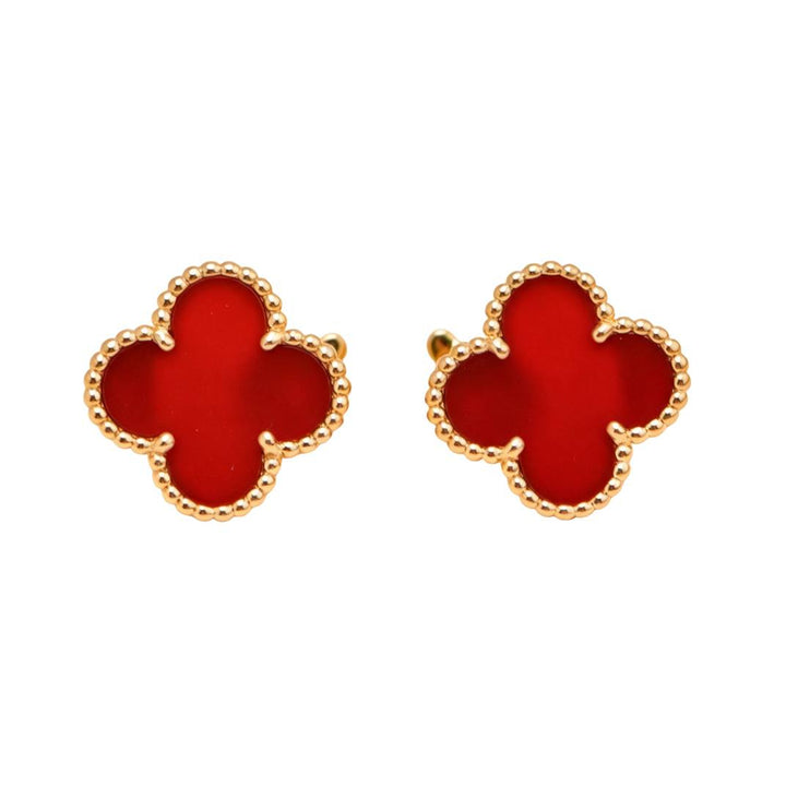 Preloved Authentic Van Cleef & Arpels Vintage Alhambra Carnelian Earrings 18K Yellow Gold
