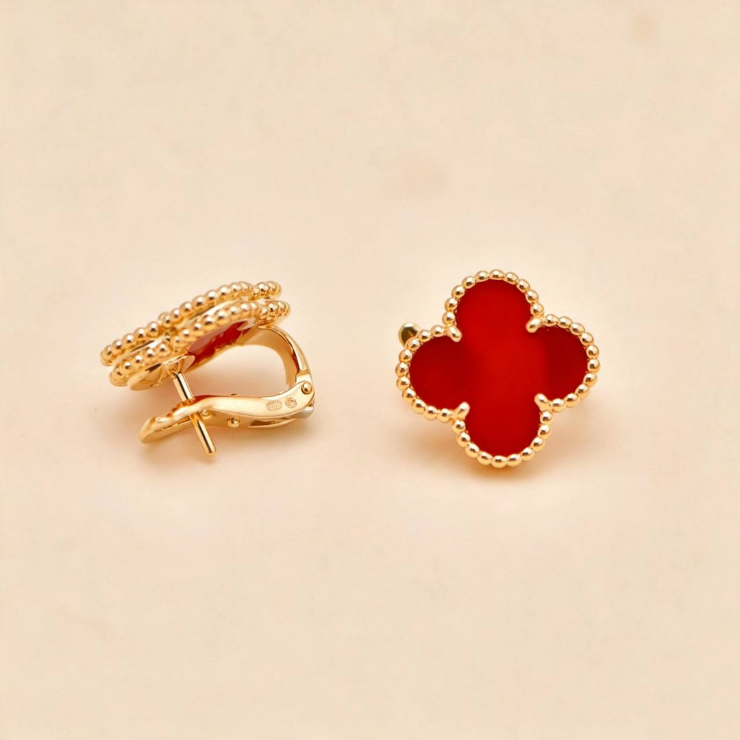 Preloved Authentic Van Cleef Vintage Alhambra Carnelian Earrings 18K Yellow Gold