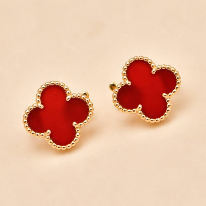 Second Hand Authentic Van Cleef Vintage Alhambra Carnelian Earrings 18K Yellow Gold