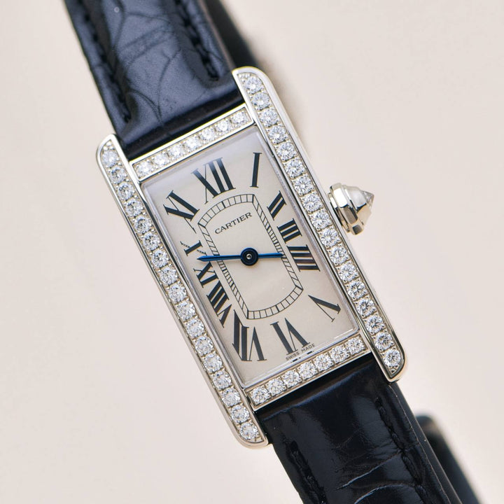 Authentic Cartier Tank Américaine Diamond Watch 18K White Gold WB707331