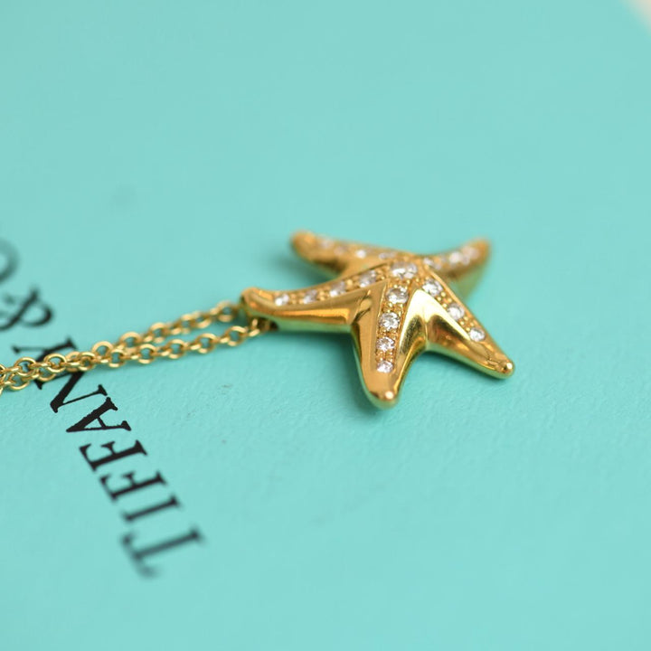 Preloved Tiffany Elsa Peretti Diamond Starfish Pendant Necklace