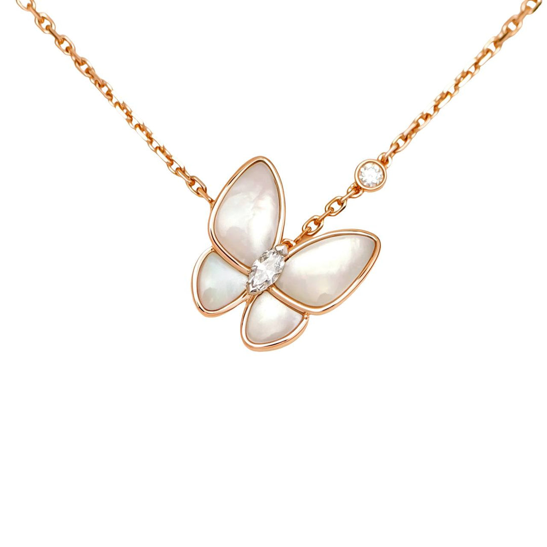 Preloved Authentic Van Cleef & Arpels Two Butterfly Pendant Diamond Mother of Pearl