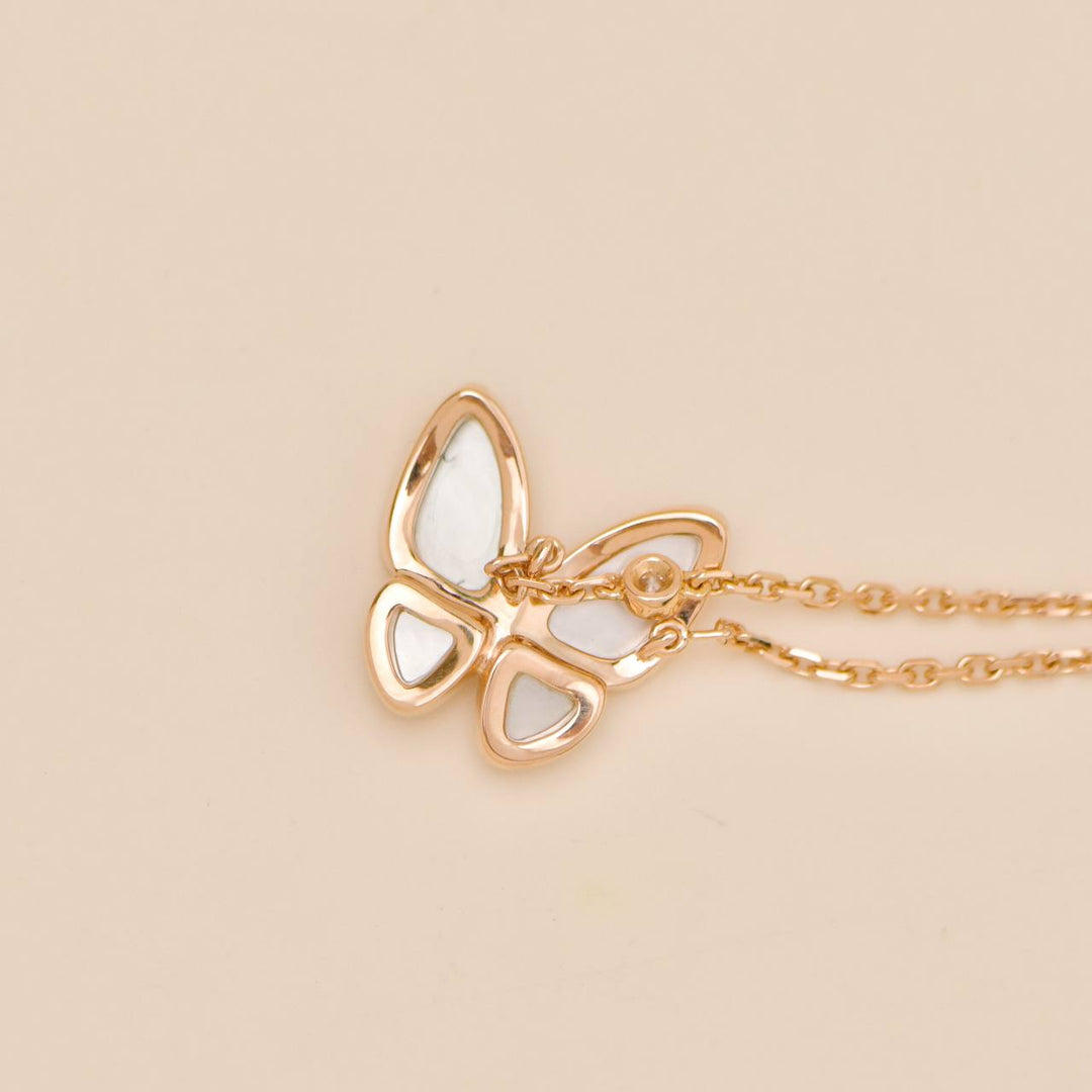 Preloved Authentic Van Cleef Two Butterfly Pendant Diamond Mother of Pearl