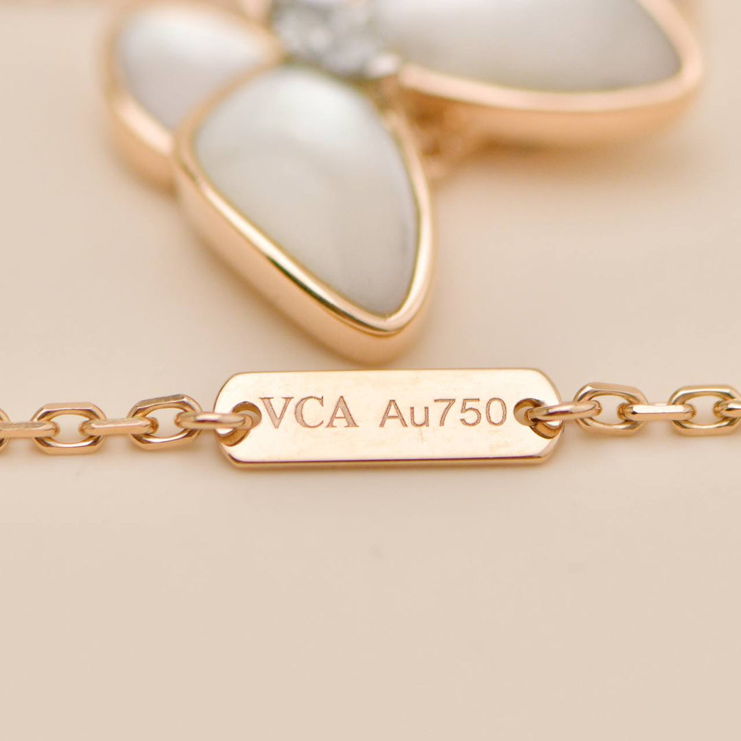 Second Hand Authentic VCA Two Butterfly Pendant Diamond Mother of Pearl