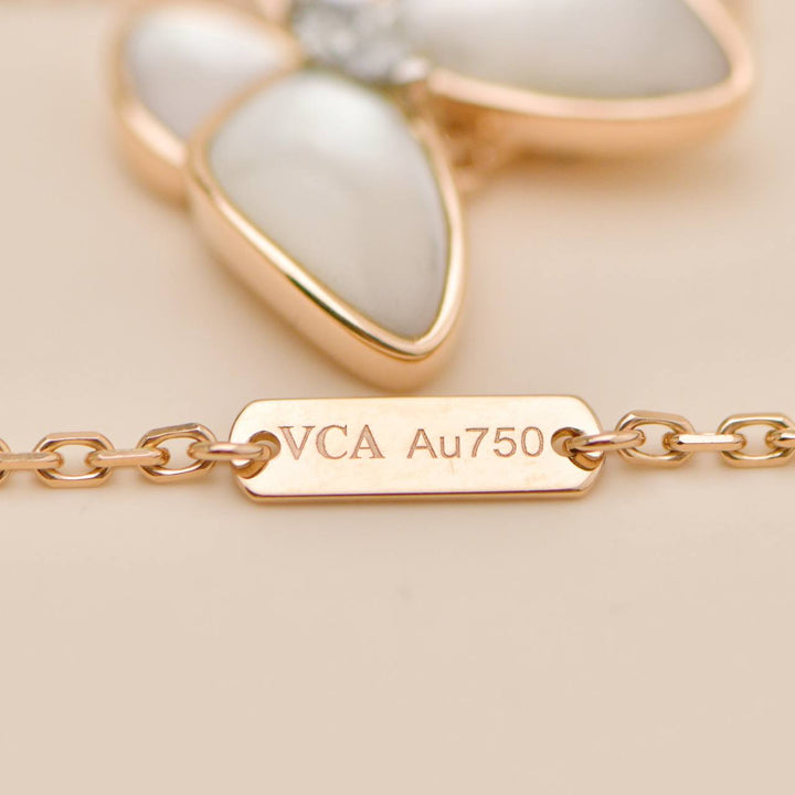 Second Hand Authentic VCA Two Butterfly Pendant Diamond Mother of Pearl