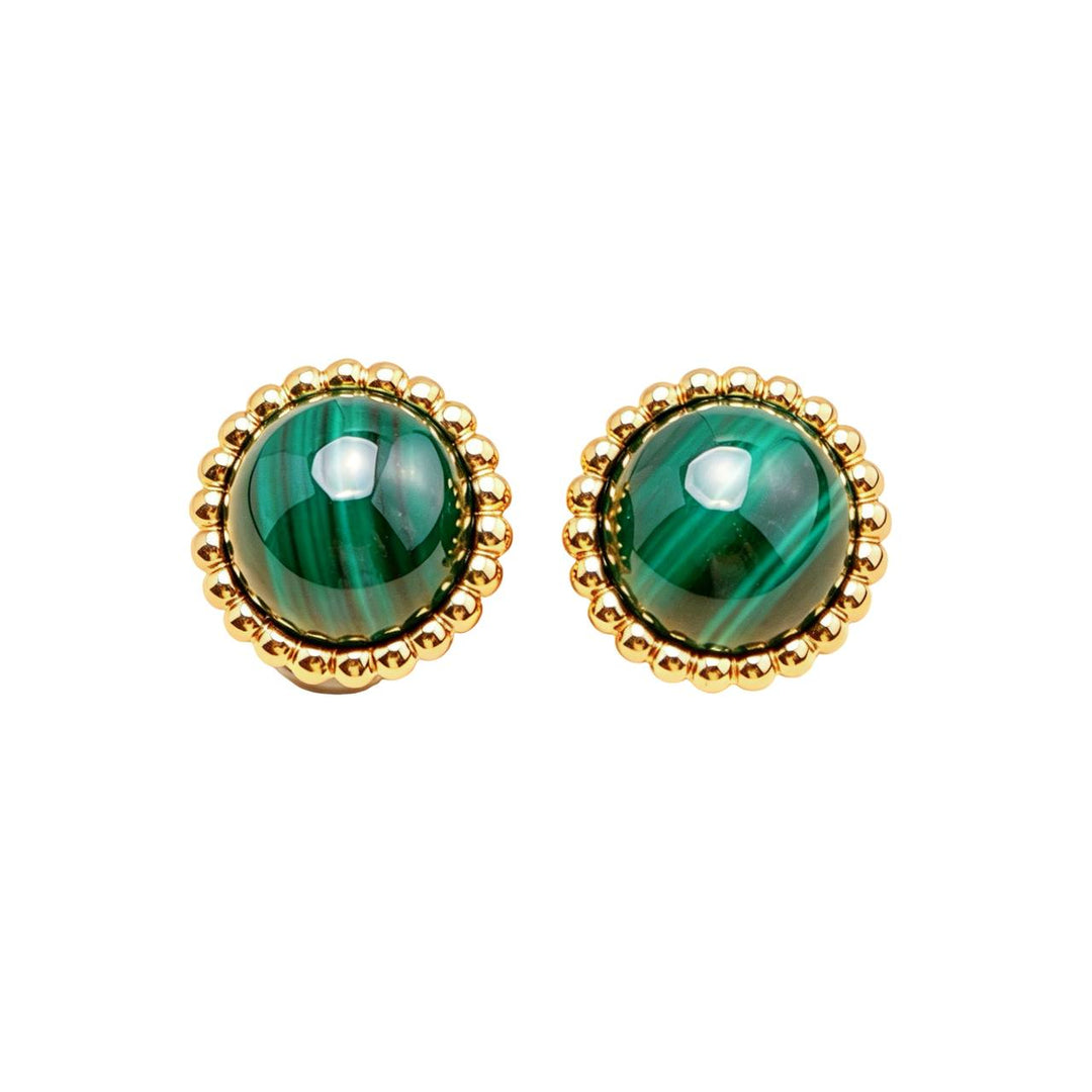 Preloved Authentic Van Cleef & Arpels Perlée Couleurs Malachite Earrings 18K Yellow Gold
