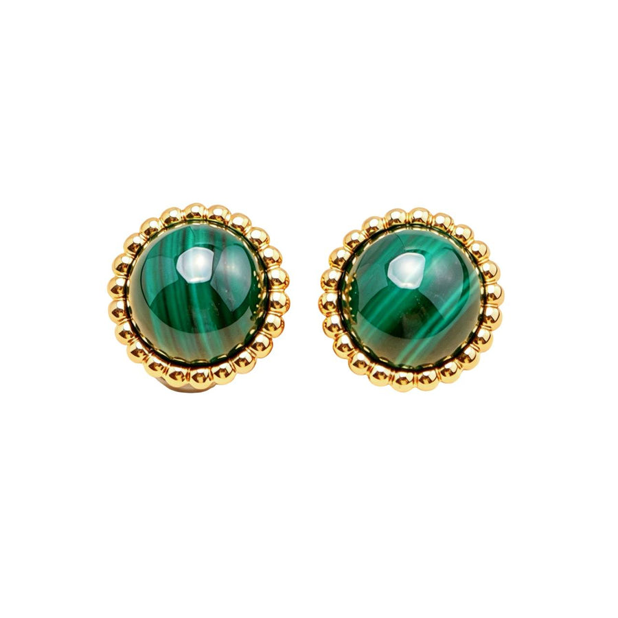 Preloved Authentic Van Cleef & Arpels Perlée Couleurs Malachite Earrings 18K Yellow Gold