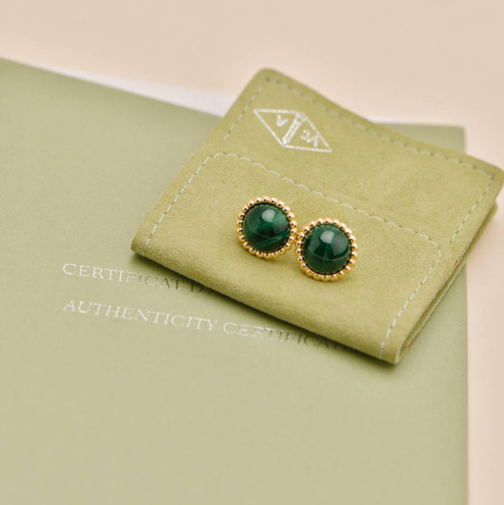 Preowned Authentic Van Cleef & Arpels Perlée Couleurs Malachite Earrings 18K Yellow Gold