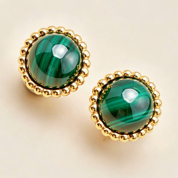 Preloved Authentic Van Cleef Perlée Couleurs Malachite Earrings 18K Yellow Gold