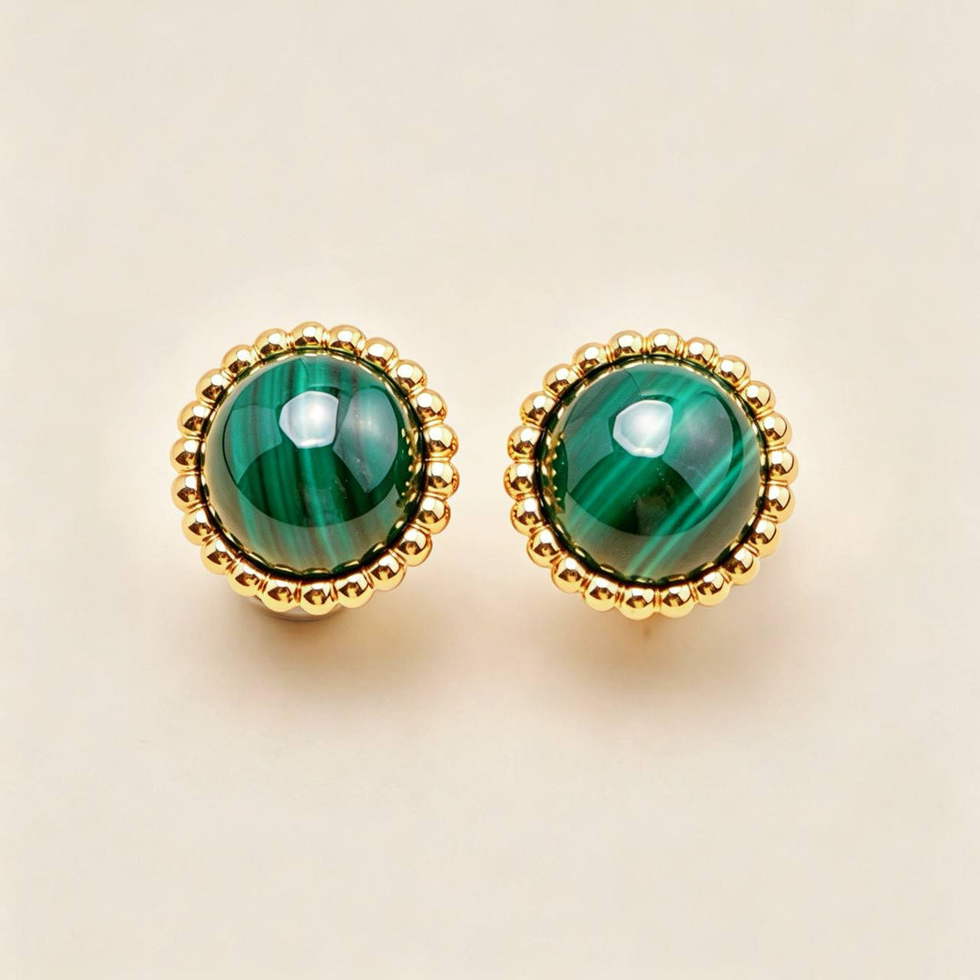 Preowned Authentic Van Cleef Perlée Couleurs Malachite Earrings 18K Yellow Gold
