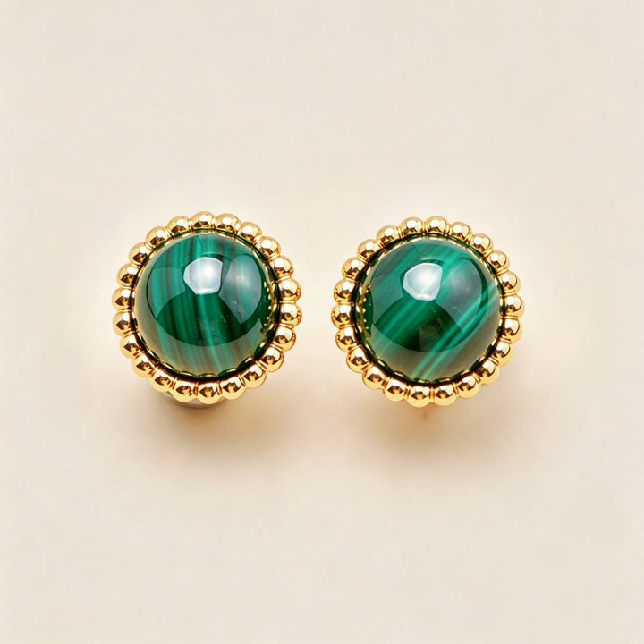 Preowned Authentic Van Cleef Perlée Couleurs Malachite Earrings 18K Yellow Gold
