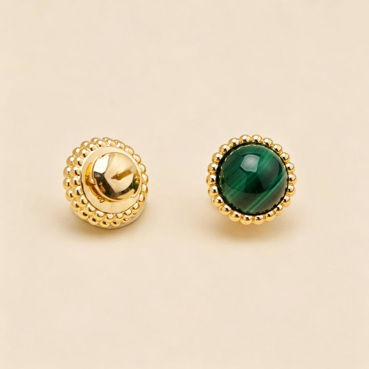 Preowned Authentic VCA Perlée Couleurs Malachite Earrings 18K Yellow Gold