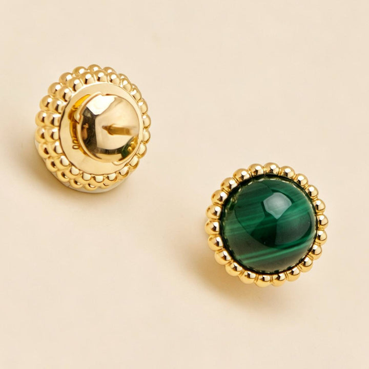 Second Hand Authentic VCA Perlée Couleurs Malachite Earrings 18K Yellow Gold