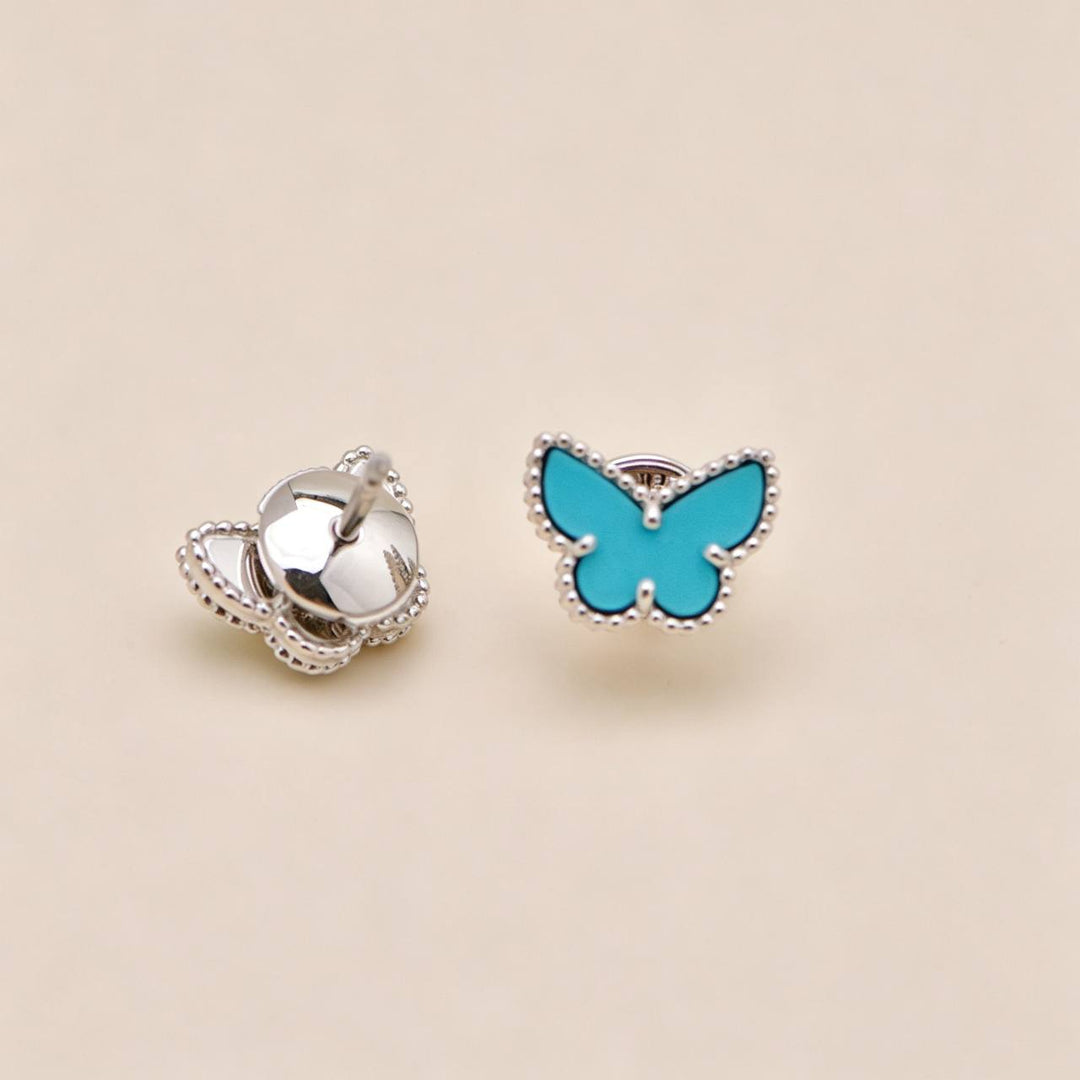 Preowned Authentic Van Cleef Sweet Alhambra Butterfly Turquoise Earstuds 18K White Gold