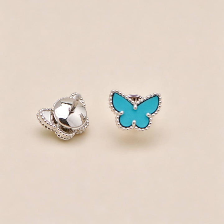 Preowned Authentic Van Cleef Sweet Alhambra Butterfly Turquoise Earstuds 18K White Gold