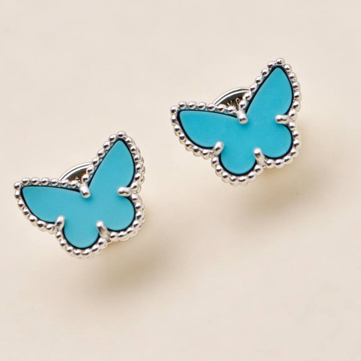 Second Hand Authentic Van Cleef Sweet Alhambra Butterfly Turquoise Earstuds 18K White Gold