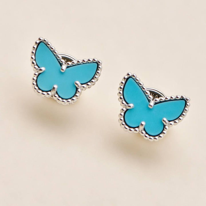 Preloved Authentic VCA Sweet Alhambra Butterfly Turquoise Earstuds 18K White Gold