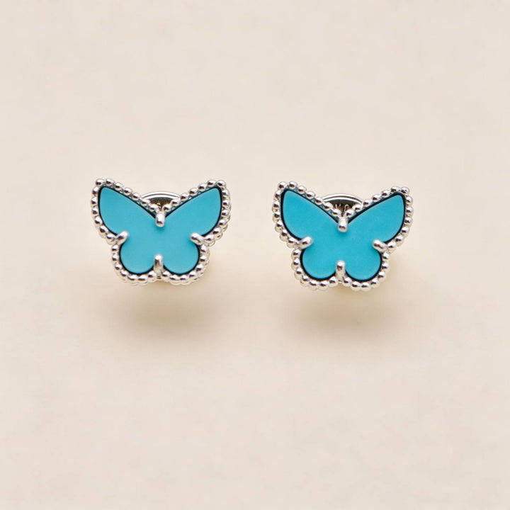 Preowned Authentic VCA Sweet Alhambra Butterfly Turquoise Earstuds 18K White Gold