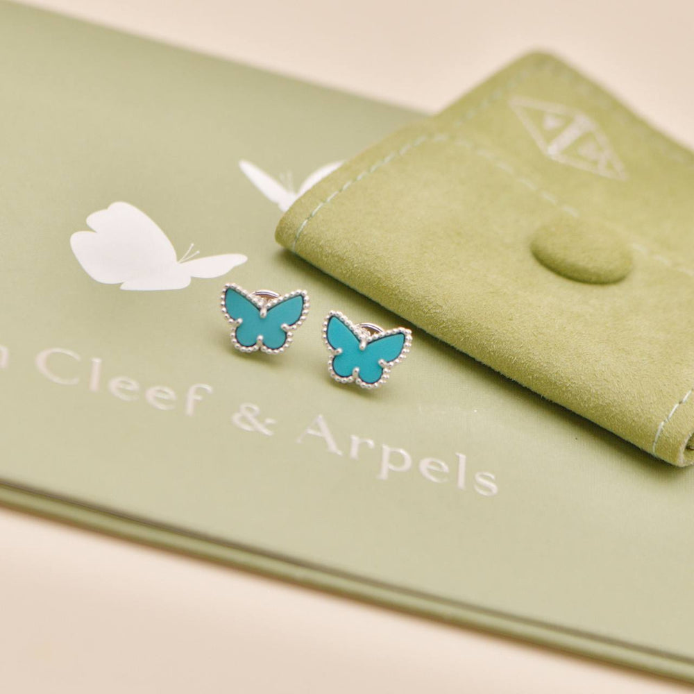 Preowned Authentic Van Cleef & Arpels Sweet Alhambra Butterfly Turquoise Earstuds 18K White Gold