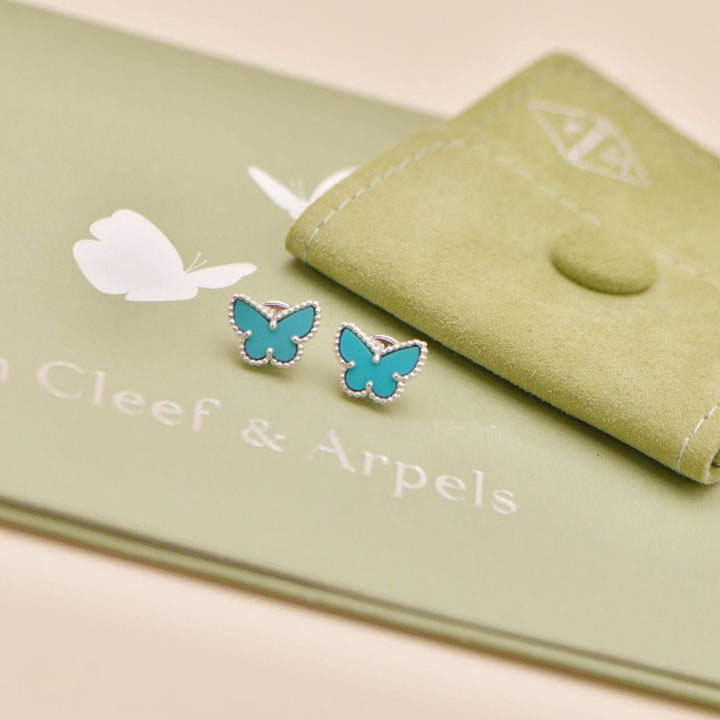 Preowned Authentic Van Cleef & Arpels Sweet Alhambra Butterfly Turquoise Earstuds 18K White Gold