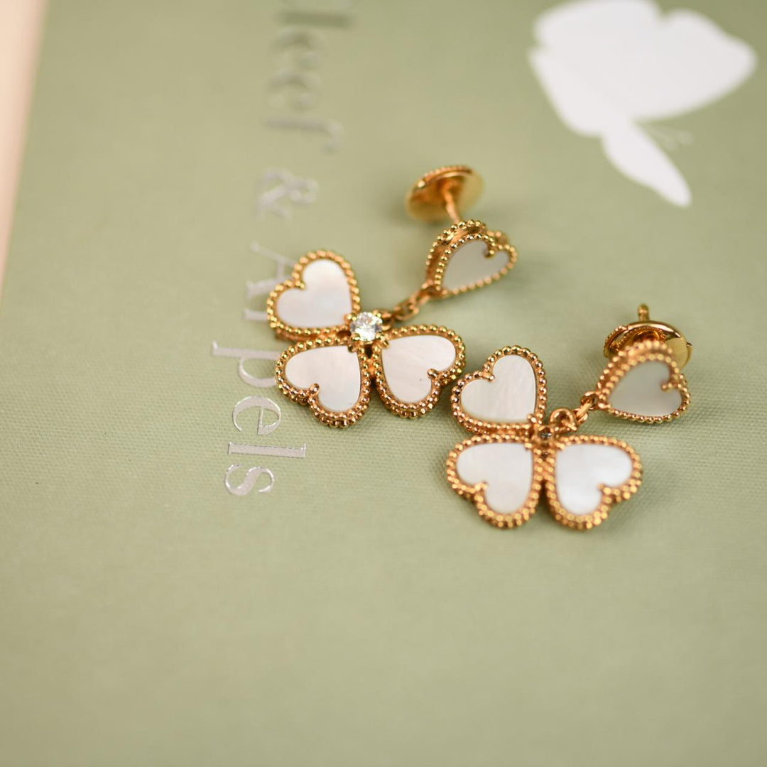 Preowned Authentic Full set Van Cleef & Arpels Sweet Heart Diamond Mother of Pearl Earrings