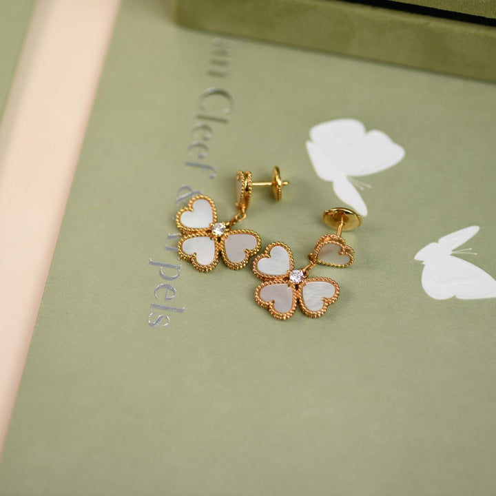 Preowned Authentic Full set Van Cleef & Arpels Sweet Heart Diamond Mother of Pearl Earrings