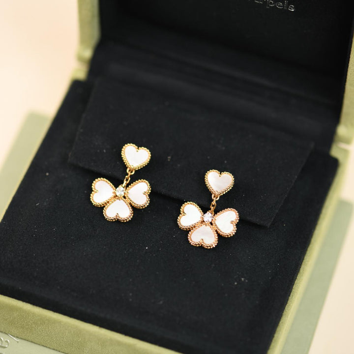Preowned Authentic Full set Van Cleef & Arpels Sweet Heart Diamond Mother of Pearl Earrings
