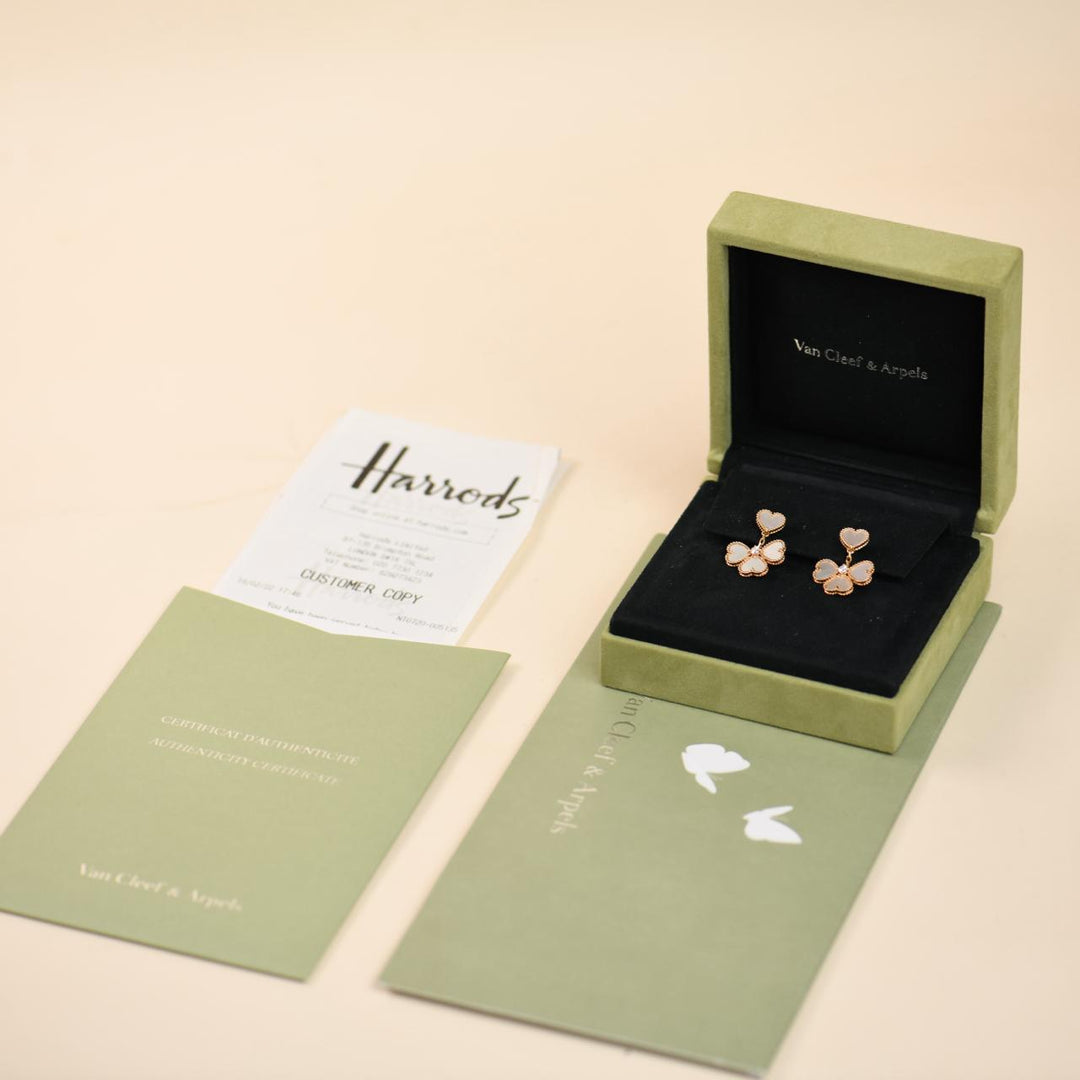 Preowned Authentic Full set Van Cleef & Arpels Sweet Heart Diamond Mother of Pearl Earrings