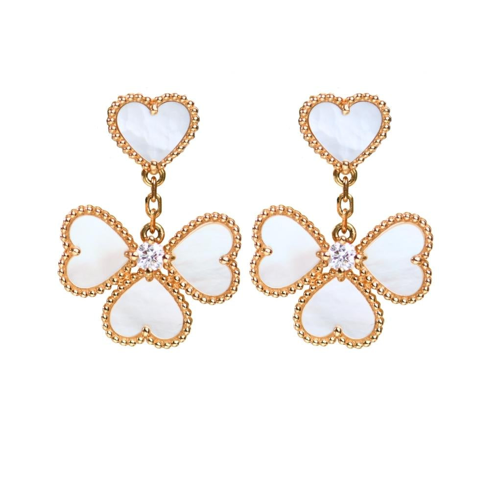 Preowned Authentic Full set Van Cleef & Arpels Sweet Heart Diamond Mother of Pearl Earrings