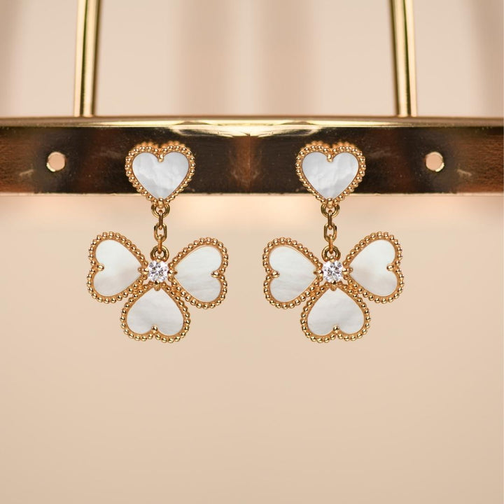 Preowned Authentic Full set Van Cleef & Arpels Sweet Heart Diamond Mother of Pearl Earrings
