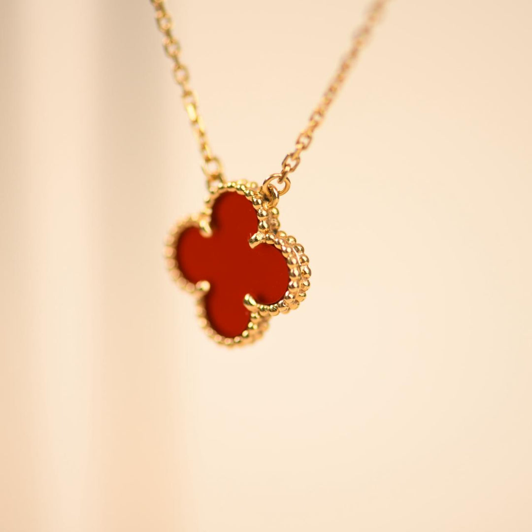 Preowned Authentic Van Cleef Vintage Alhambra Carnelian Pendant 18K Yellow Gold