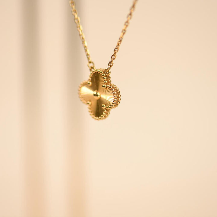 Preowned Authentic Van Cleef Vintage Alhambra Guilloché 18K Yellow Gold Pendant Necklace