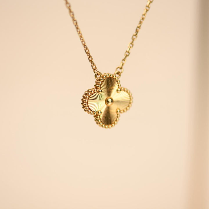 Second Hand Authentic Van Cleef Vintage Alhambra Guilloché 18K Yellow Gold Pendant Necklace